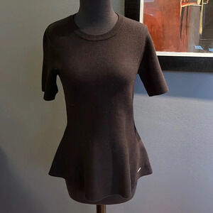Tahari soft black knit peplum crewneck short sleeve sweater. Small.